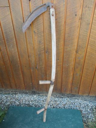 Vintage Antique 57 " Long Scythe Hay Grain Sickle Farm Tool Blade Is 14 " Long