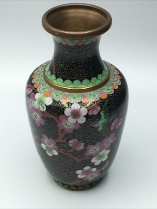 Vintage Chinese Hand Painted Black Floral W/birds Enamel Cloisonne 