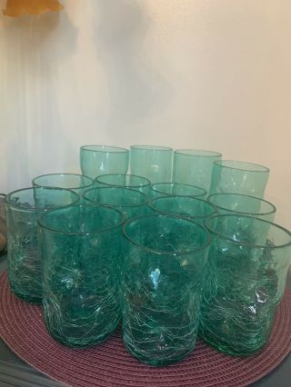 4 Large 10 Small Vintage Mcm Blenko Crackled Pinched Glass Tumblers Dimpled