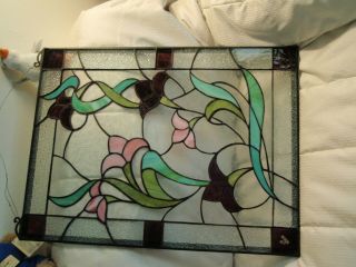 Vintage Leaded Stained Glass Window Or Wall Hanging Great Colours