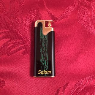 Refillable Salem Cigarette Butane Lighter - Green And Gold Tone - Vintage