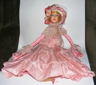Antique Boudoir Bed Doll 26 " With Glass Eyes And Eyelashes
