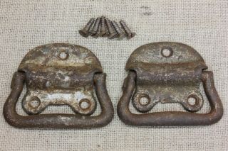 2 Old Drop Handles Curved For 17” Tub Tool Box Trunk 3 5/8” Pulls Rustic Vintage
