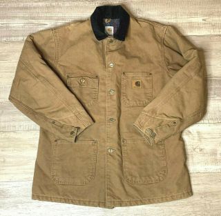 Carhartt Blanket Lined Work Chore Jacket Size Med Regular Brown Co2 Brn