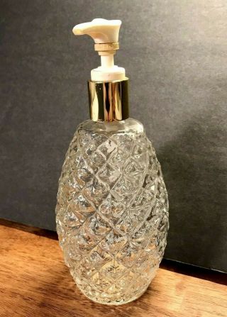 Vtg Avon Pineapple,  Diamond Pattern Glass Bottle Lotion Or Soap Pump Dispenser