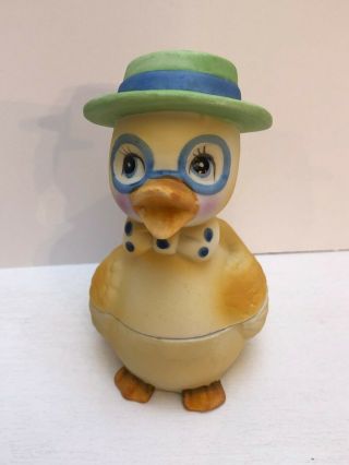 Hand Painted Lego Korea Dapper Duck In Hat & Tie Porcelain Easter Figurine Box