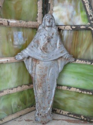 The Best Old Vintage French Cast Metal Fragment Madonna Mary With Sacred Heart