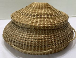 Charleston Sweetgrass Sewing Basket Older Vtg 12x10x6” Oval Pagoda Lid