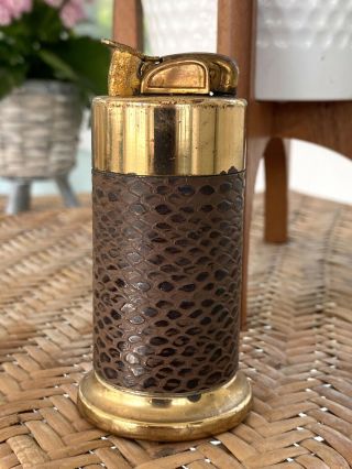 Vintage Evans Brass & Leather Table Top Cigarette Lighter