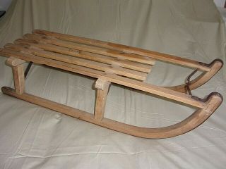 Vintage Davos Swiss Wooden Sled With Cast Iron Runners 35 " Length