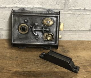 Antique Victorian Rim Lock & Keep.  Patent Superior Steel Palace Action