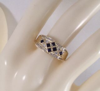 Vintage Jewellery Gold Ring Blue And White Sapphires Antique Deco Jewelry Size O