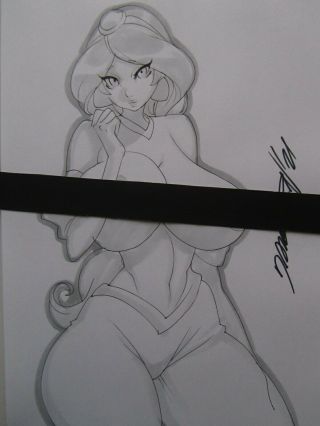 Jasmine Aladdin Disney Girl Sexy Busty Sketch Pinup - Daikon Art