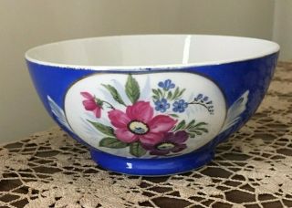 Vintage Imperial Russian Porcelain Bowl Cobalt Blue Hand Painted Floral 6.  5 "