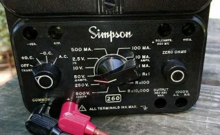 Vintage SIMPSON Model 260 SERIES 7 Volt - Ohm - Milliammeter TEST METER w Orig LEADS 3