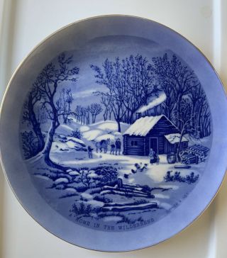 Currier And Ives A Home In The Wilderness Vintage Blue And White Plate With Hang