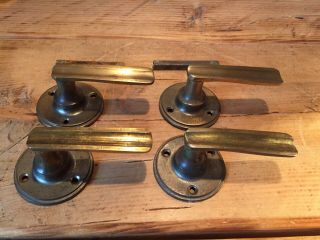 Art Deco 1930’s 1940’s Vintage Brass Door Handles Levers 2 Pairs