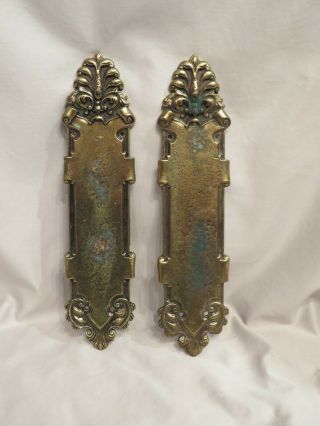 Vintage Brass Ornate Door Push Plates " Heavy " 12 Inches Long