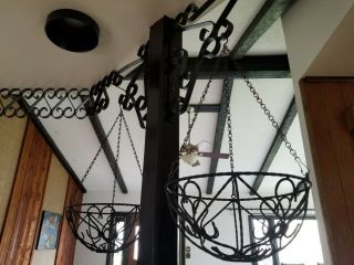 Vintage Pair/2 Twisted Wrought Iron Hanging Planter Baskets / 12 " Plant Hangers