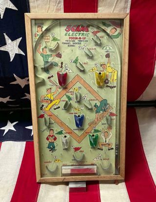 Vintage 1930s Poosh - M - Up Baseball Pinball Bagatelle 5 Game Electric Antique