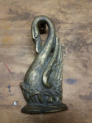 Vintage Brass Swan Door Knocker Large 7 1/2 " Made In England Heavy Complete