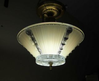 Vintage Art Deco Glass Center Post Stem Ceiling Light Fixture