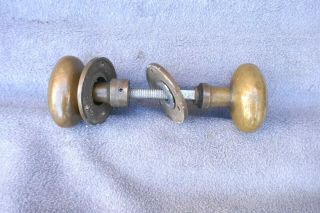 Vintage Pair Oval Brass Door Handles Backplate,  Spindle Heavy Quality Mid Century
