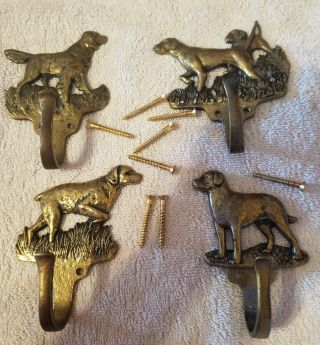 Set Of 4 Dog Solid Brass Coat Hooks With Screws