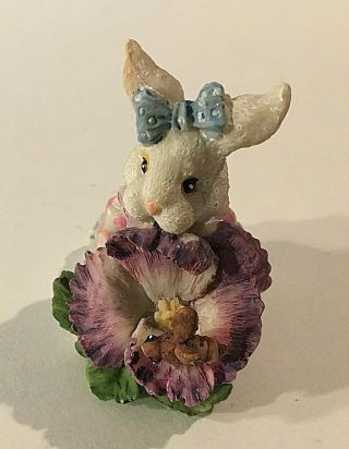 Vintage Easter Bunny Girl W/flower Resin Figurine 2.  5 " X 2 " X 1.  25 " Box 37