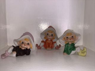 Set Of 3 Homco Pixie Elves Gnomes Figurines Home Interiors Ceramic Fairy Garden