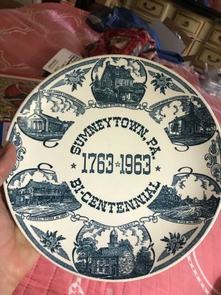 Sumneytown,  Pa.  Bi - Centennial 1763 - 1963 Collector Plate 10 " Diameter Vgc