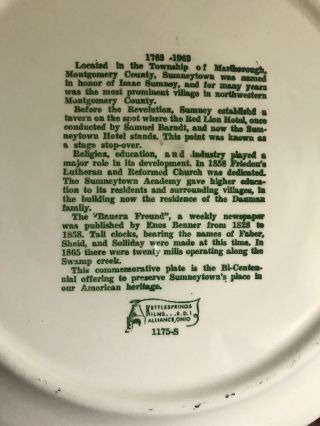 Sumneytown,  Pa.  Bi - centennial 1763 - 1963 Collector Plate 10 