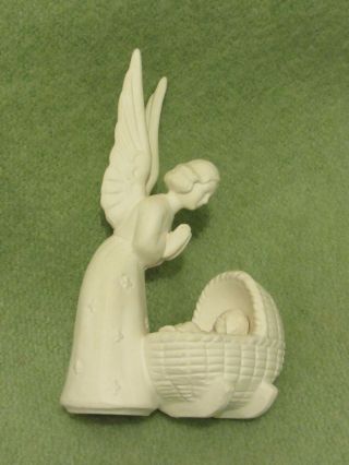 Goebel Sacrart Angel With Baby In Bassinet,  White Porcelain Figurine