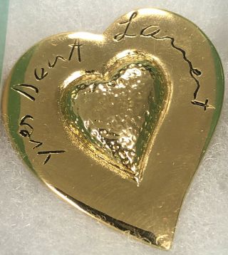 Yves Saint Laurent Brooch Ysl Paris France Pin Heart Love Art Vintage Gold Color