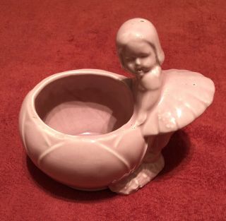 Vtg Early Circa 1930 - 1940’s Little Girl Pink Planter 5.  25”t 6.  5”w 3.  25” Opening