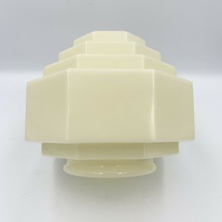 Vintage Art Deco Cream Colored Milk Glass Pendant Shade - 4” Opening - Tiered
