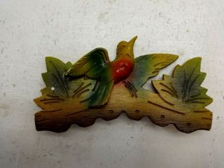 Vintage Wooden Cuckoo Clock Topper Bird With Leaves