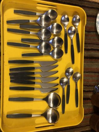 21 Pc Vintage Georg Jensen Strata Black Stainless Flatware Denmark Spoons Knives