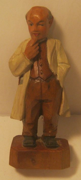 Vintage Anri Hand Carved & Painted Wooden Figurine Doctor In Lab Coat Nr