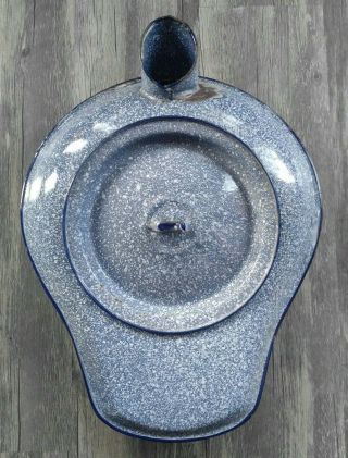 Vintage Enamelware Bed Pan Urinal Pot With Lid Blue Speckled Graniteware 1940 