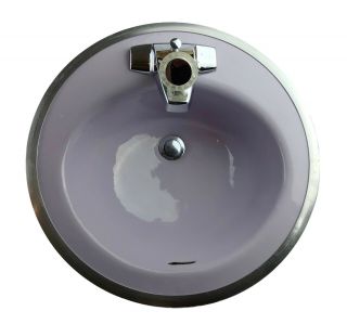 Vtg Kohler Enameled Cast Iron Bathroom Sink 18 " Round Purple Lavender Midcentury