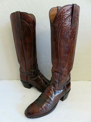 Vintage Lucchese Tall Cowboy Boots Brown Leather Womens 9b Usa