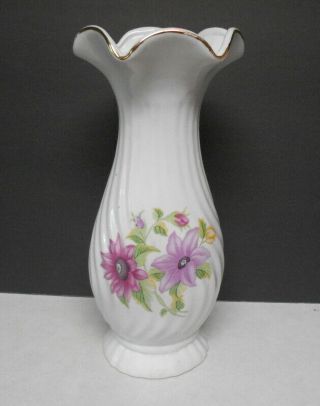 Floral Vintage Porcelain Flower Vase With Gold Accent Trim