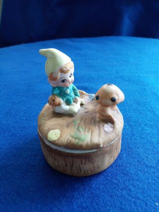 Vintage Elf Trinket Box - Gnome - Pixie & Mushroom 1970s Homco 5404