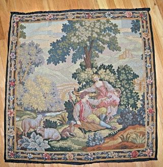 Antique Tapestry Wall Hanging European Courting Couple 40” X 40”