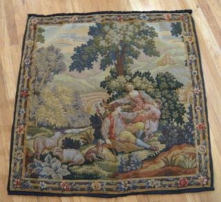 Antique Tapestry Wall Hanging European Courting Couple 40” X 40” 2
