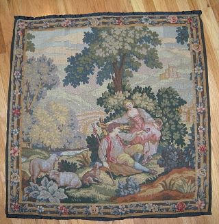 Antique Tapestry Wall Hanging European Courting Couple 40” X 40” 3