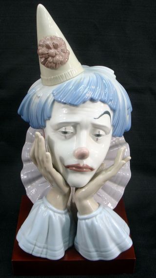 Vintage 1984 - 1989 Lladro Clown Jester Head Bust Figurine 5129 With Base