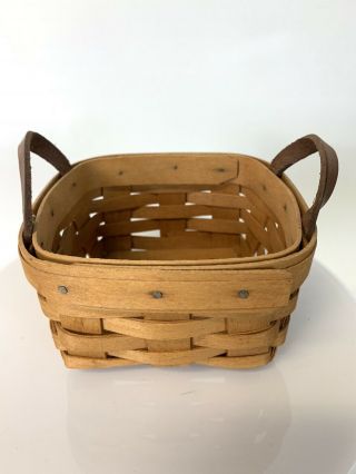 Longaberger 1993 Small Handwoven Basket With Leather Handles