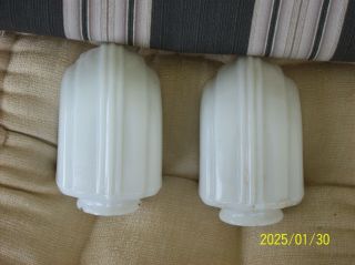 Pair 2 Vintage Art Deco White Milk Glass Bathroom Wall Sconce Light Globe Shades